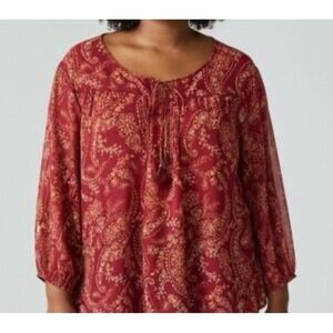 St. John's Bay Womens XL Paisley Blouse Cottagecore Boho Top Flowy Sheer Fairy